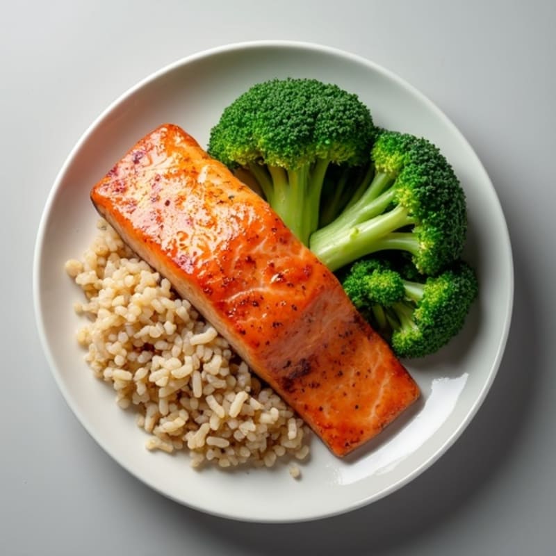 Seared Salmon with Steamed Broccoli and Brown Rice