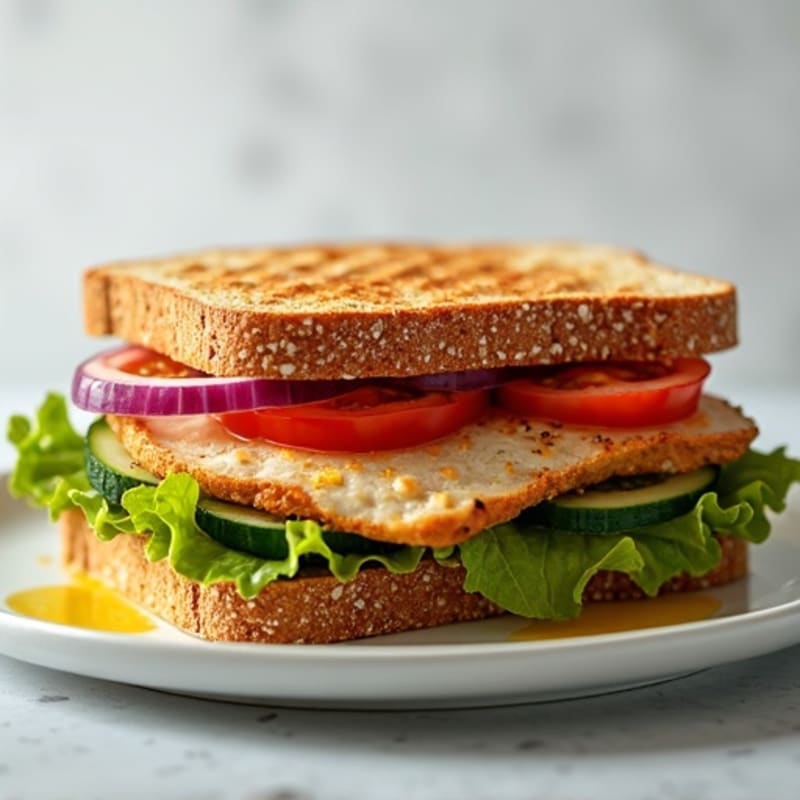 Grilled Chicken Sandwich with Crunchy Veggies on Whole Grain Bread