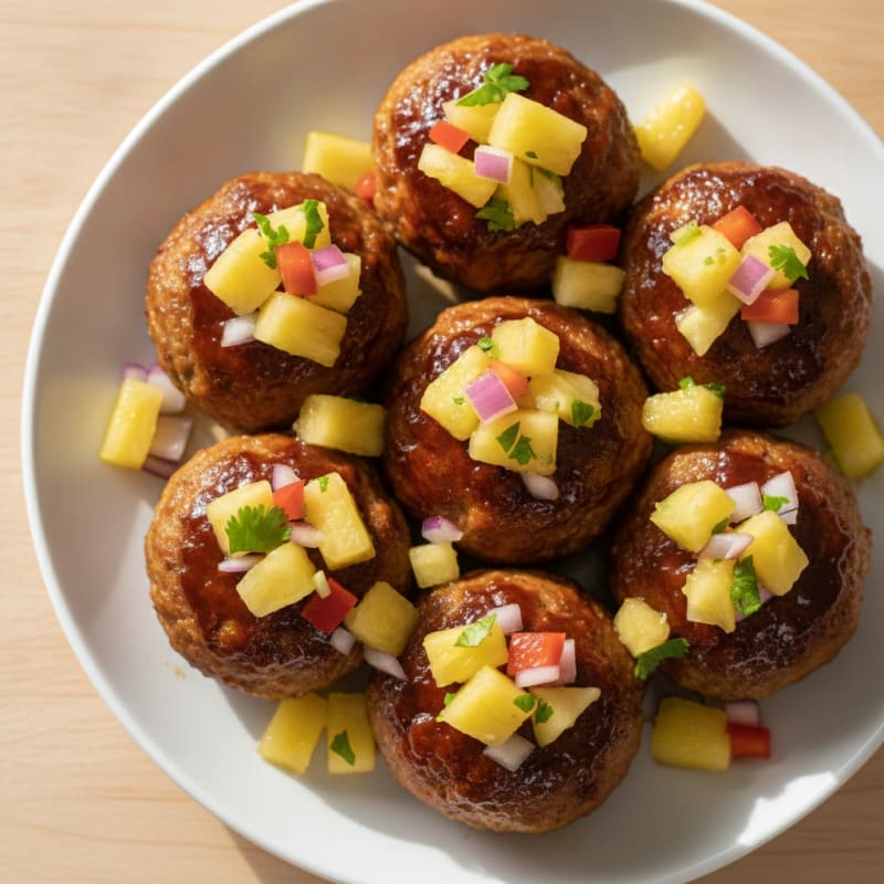BBQ Glazed Meatballs with Pineapple Salsa
