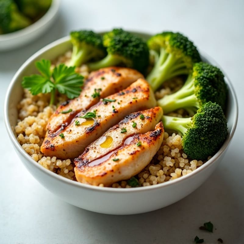 Grilled Chicken and Quinoa Bowl with Roasted Broccoli