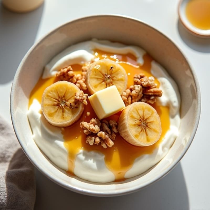 Creamy Protein Yogurt Bowl with Warm Caramelized Bananas