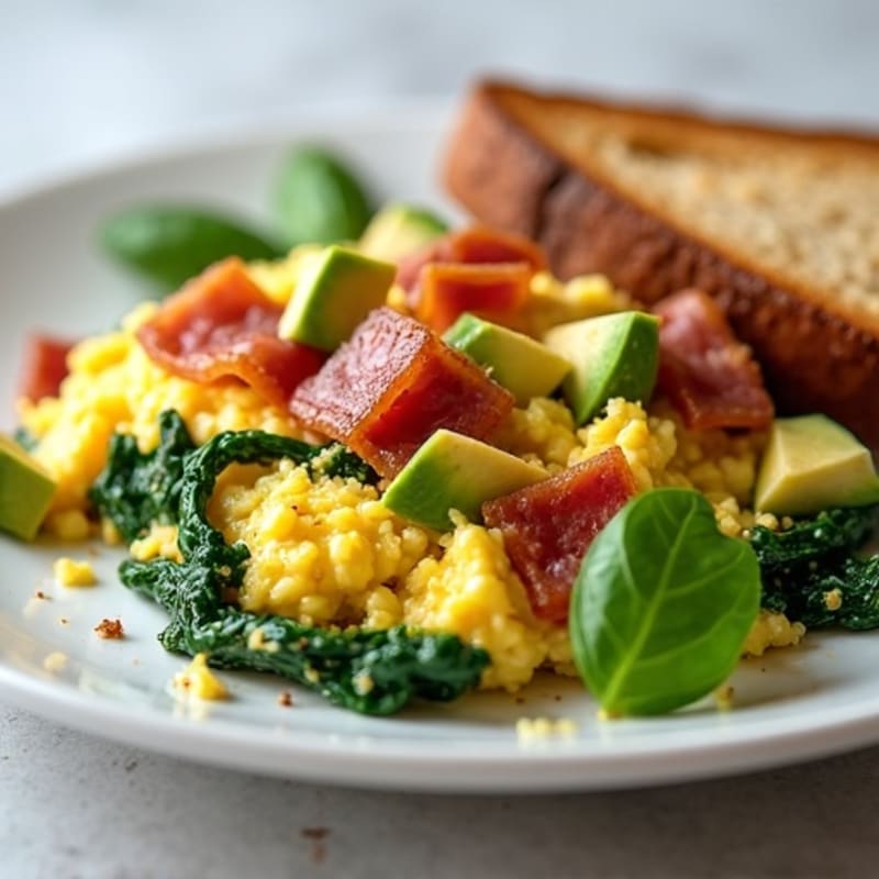 Egg White Scramble with Spinach and Turkey Bacon