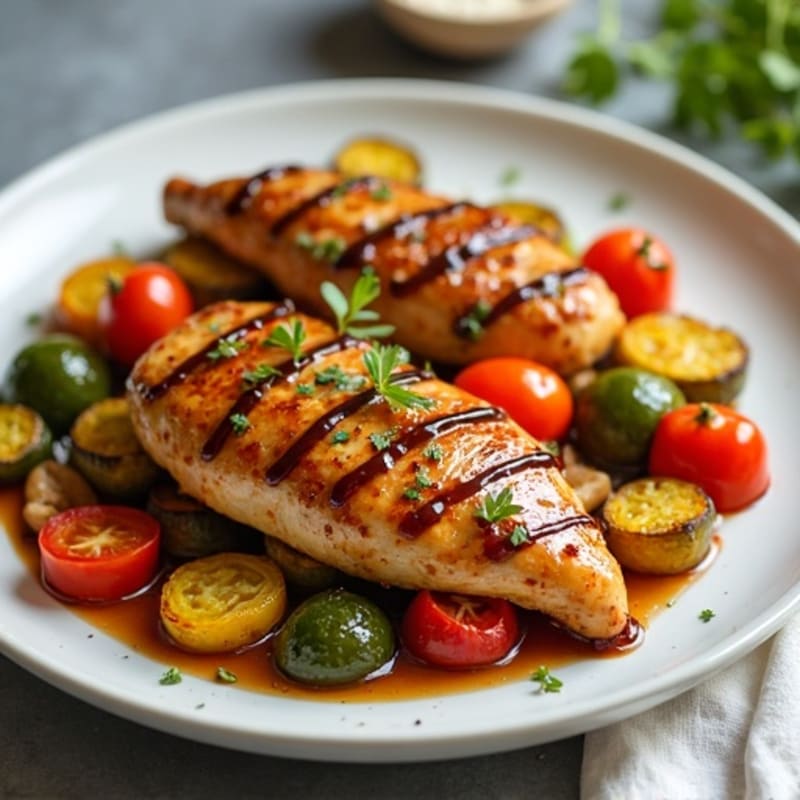 Chicken with Sweet Teriyaki Glaze and Roasted Vegetables