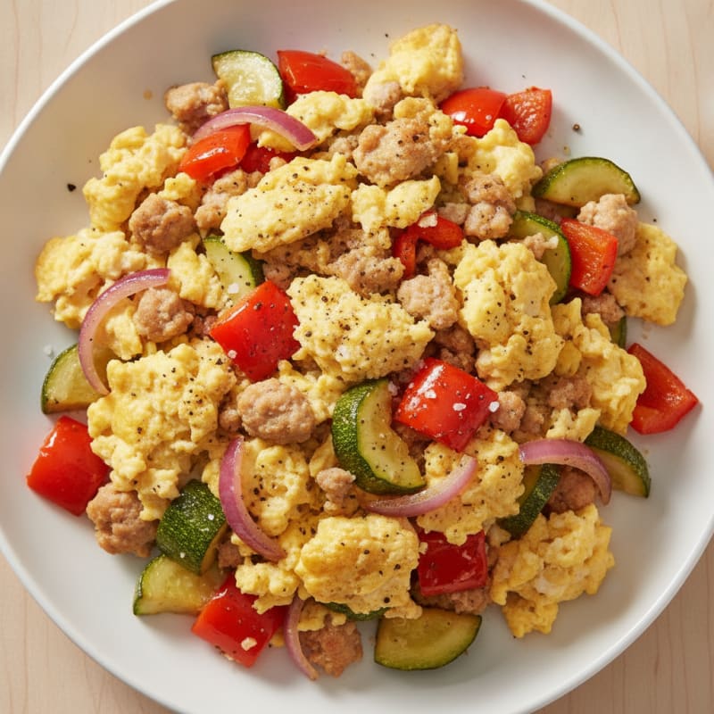 Hearty Scrambled Eggs with Roasted Vegetables
