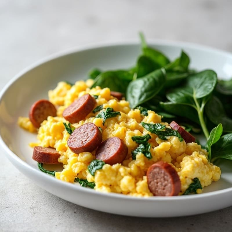 Cottage Cheese Scramble with Turkey Sausage and Spinach