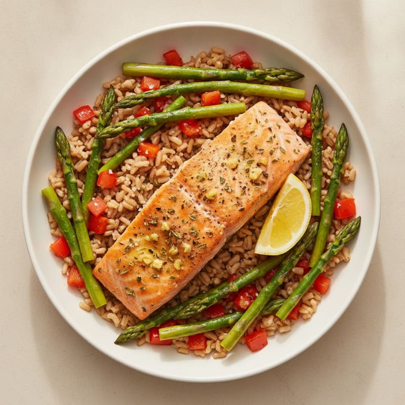 Herb-Roasted Salmon with Asparagus and Bell Pepper