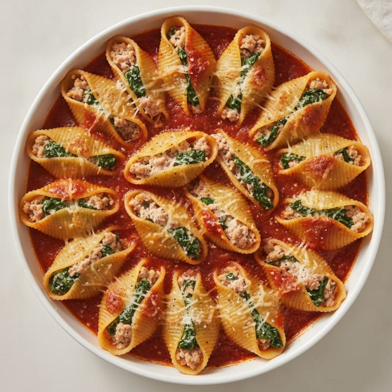 Spinach Ricotta Stuffed Shells Baked Marinara