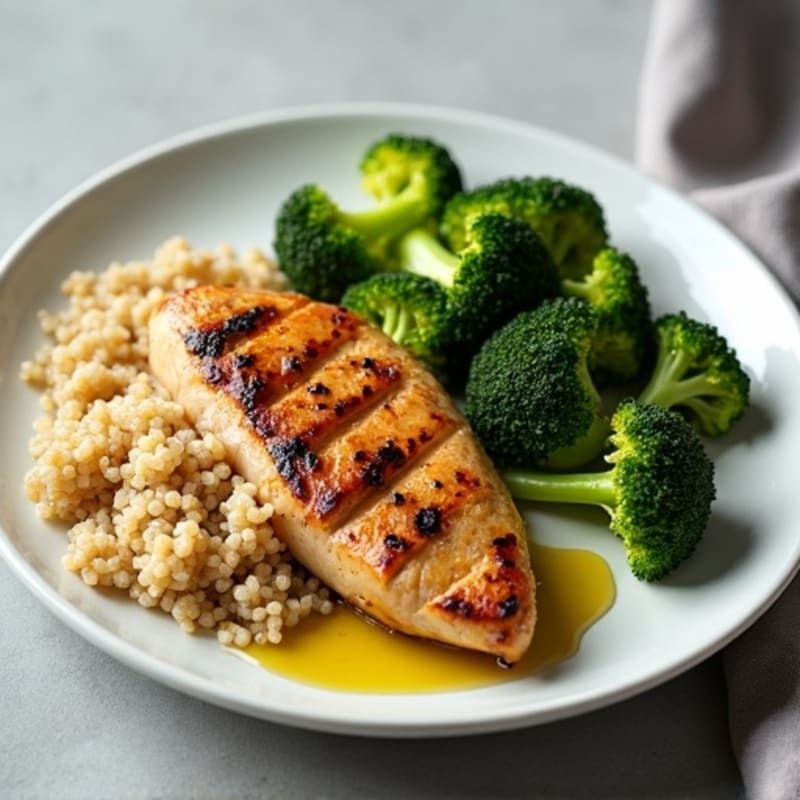 Grilled Chicken Breast with Quinoa and Roasted Broccoli