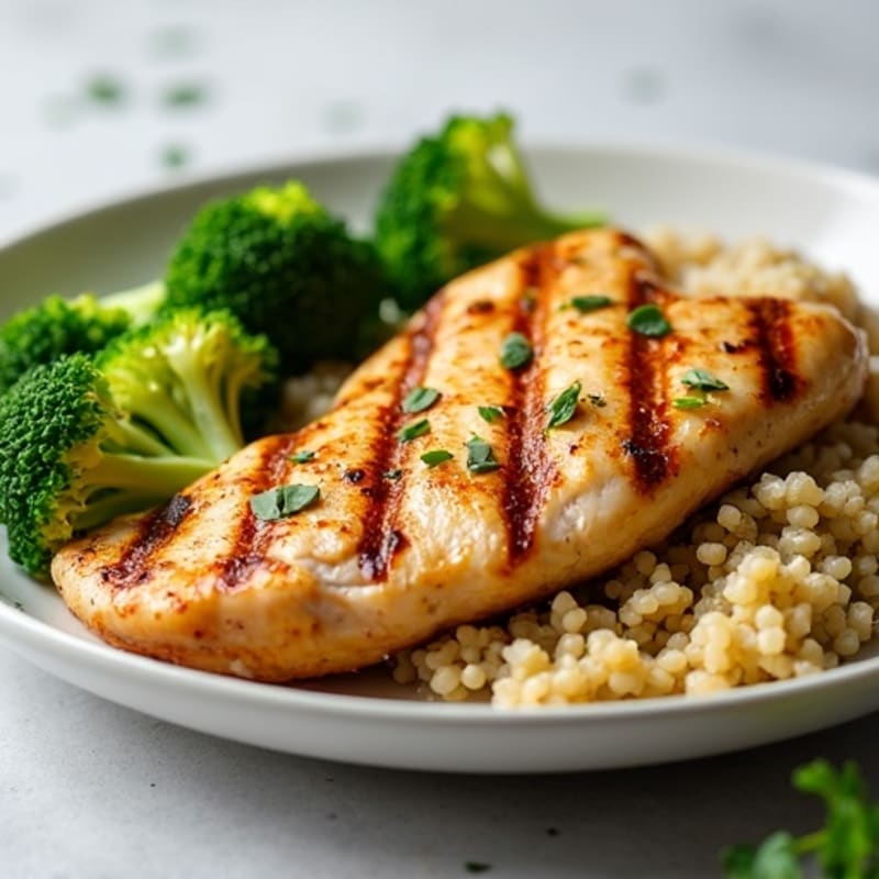 Grilled Chicken Breast with Quinoa and Steamed Broccoli