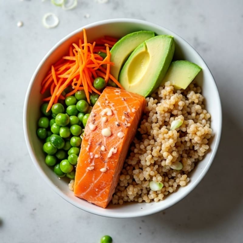 Fresh Salmon and Avocado Rice Bowl with Creamy Sesame Dressing