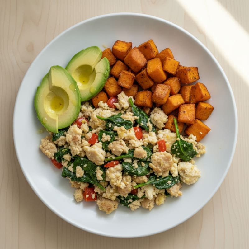Egg White and Turkey Sausage Scramble with Spinach