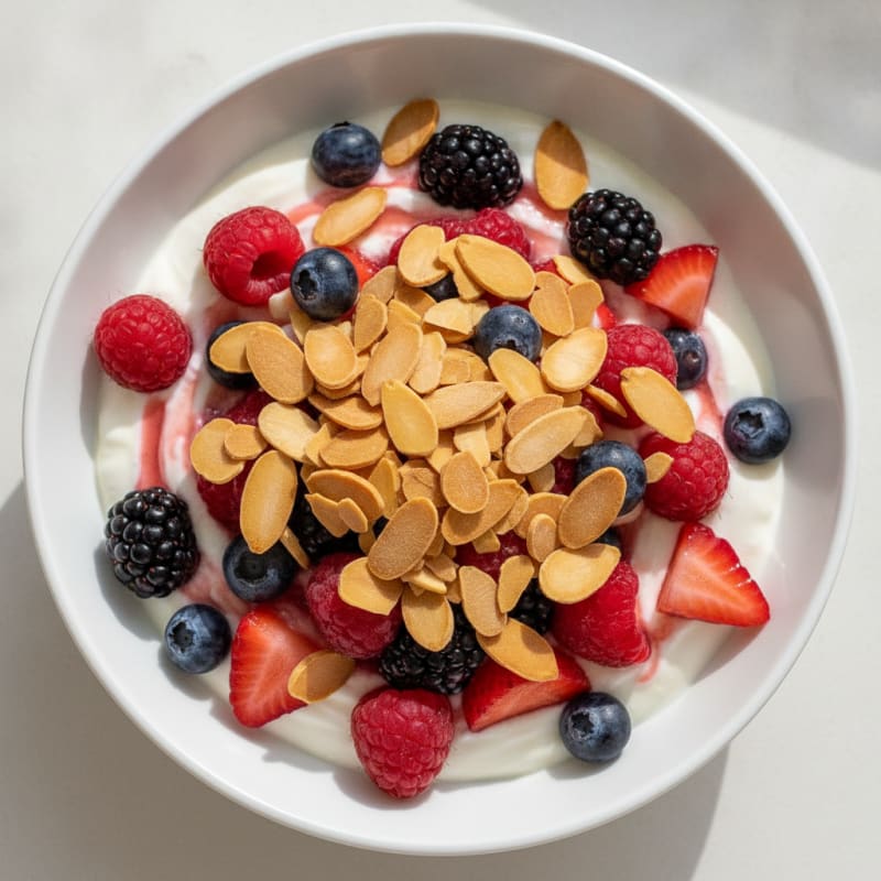 Greek Yogurt Protein Parfait with Mixed Berries and Almonds