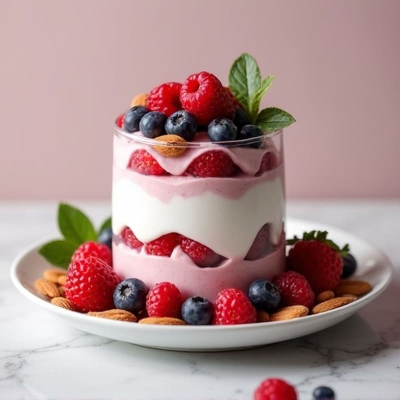 Greek Yogurt Protein Parfait with Mixed Berries and Almonds
