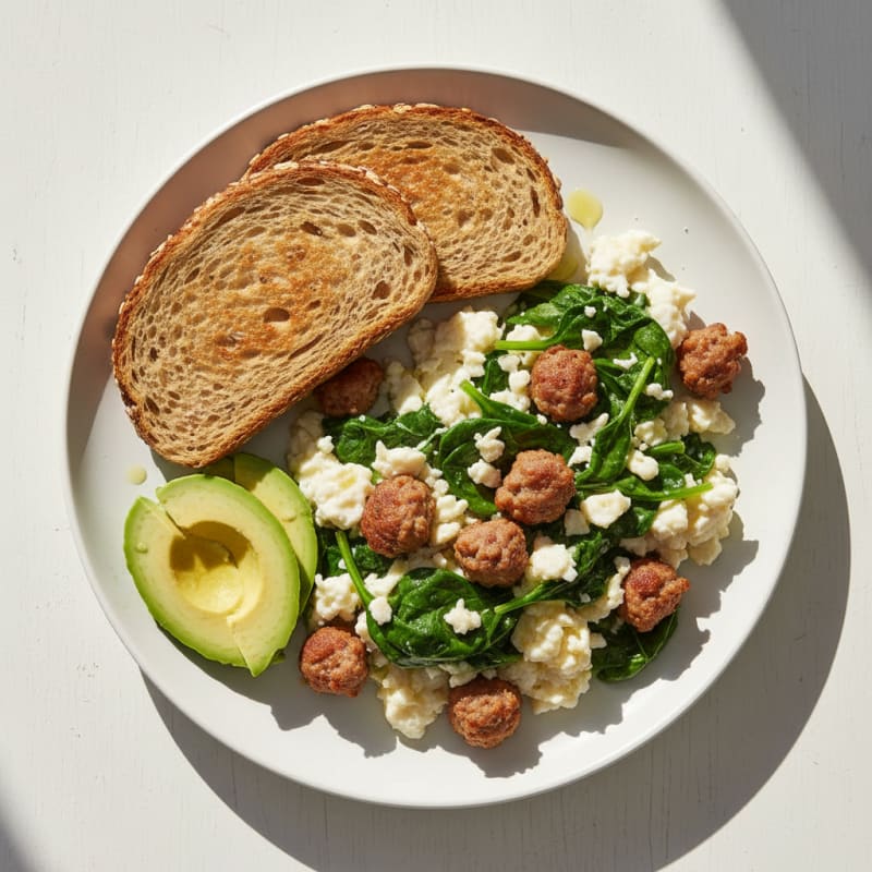 Egg White Scramble with Spinach and Turkey Sausage