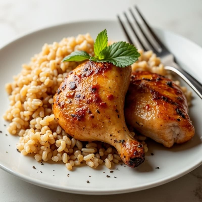 Roasted Chicken Thighs with Garlicky Brown Rice