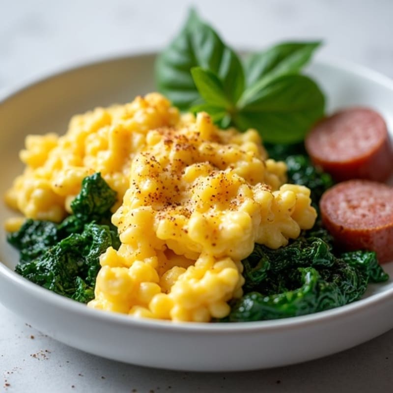 Scrambled Egg Whites with Sautéed Spinach and Turkey Sausage