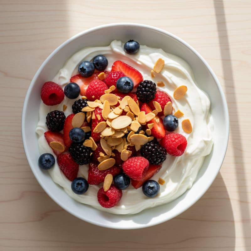 Creamy Greek Yogurt Protein Bowl with Mixed Berries and Almonds