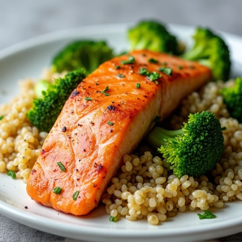 Seared Salmon with Roasted Broccoli and Quinoa