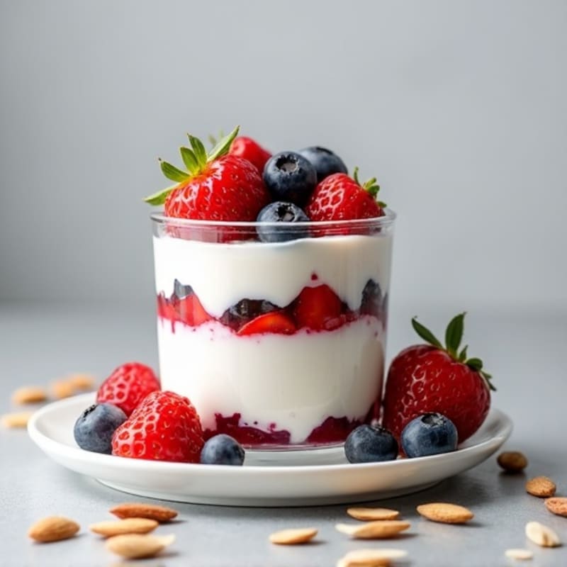 Greek Yogurt Protein Parfait with Mixed Berries and Almonds