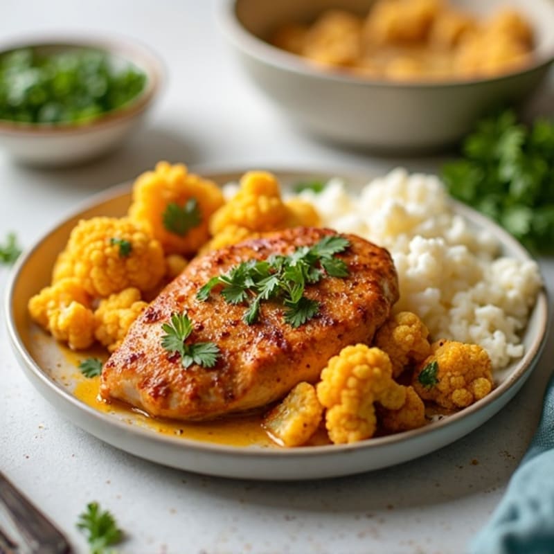 Healthy Spiced Butter Chicken with Roasted Cauliflower
