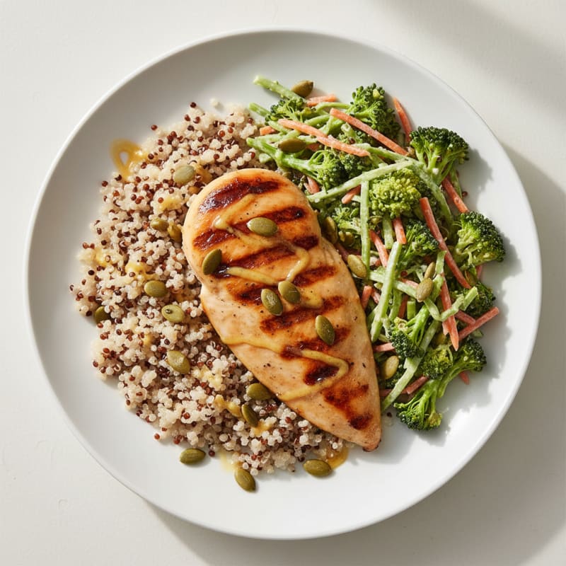 Grilled Chicken Breast with Quinoa and Crunchy Broccoli Slaw