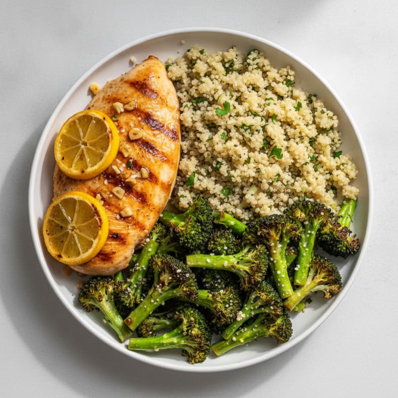 Grilled Chicken Breast with Quinoa and Roasted Broccoli