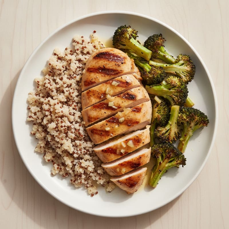 Grilled Chicken Breast with Quinoa and Roasted Broccoli