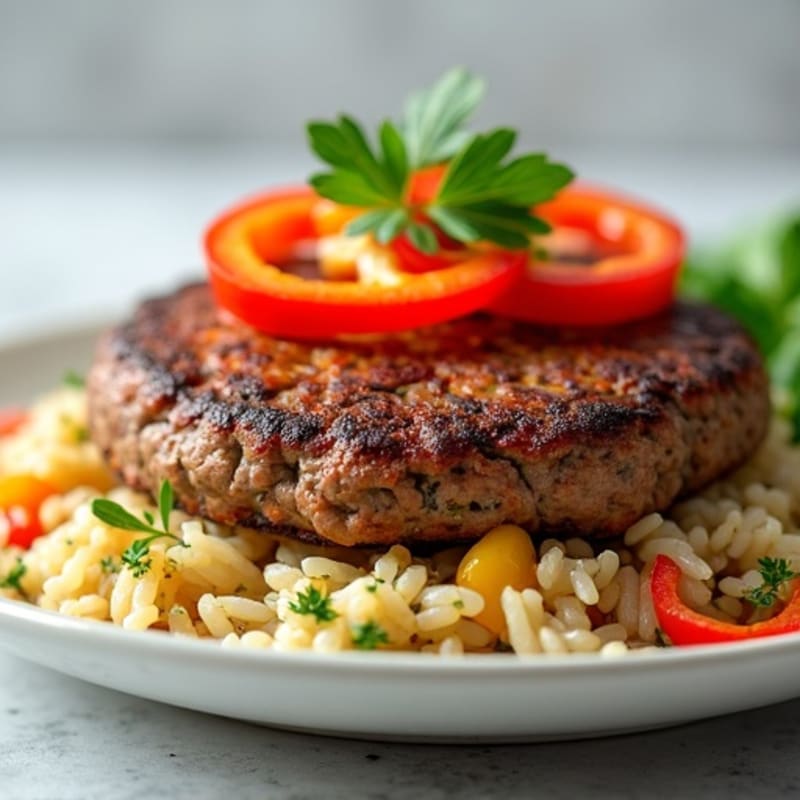 Lean Beef Burger Patty with Herb Rice Pilaf
