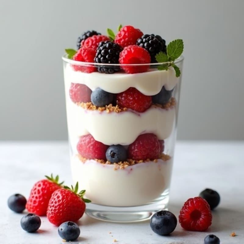 Greek Yogurt Protein Parfait with Mixed Berries and Almond Butter
