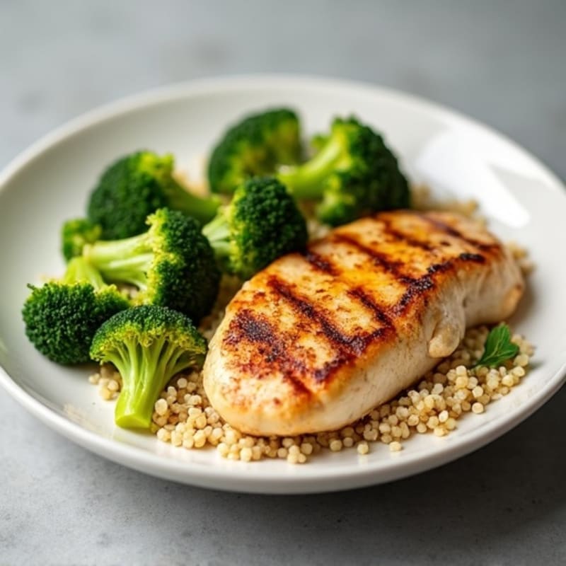 Grilled Chicken Breast with Roasted Broccoli and Quinoa