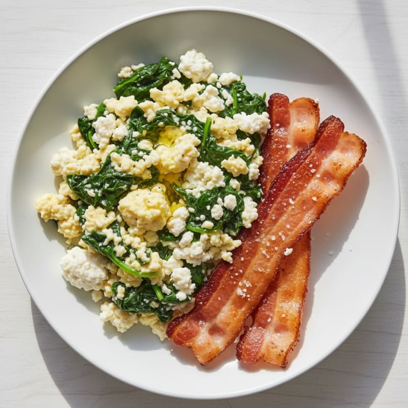 Cottage Cheese Scramble with Spinach and Turkey Bacon