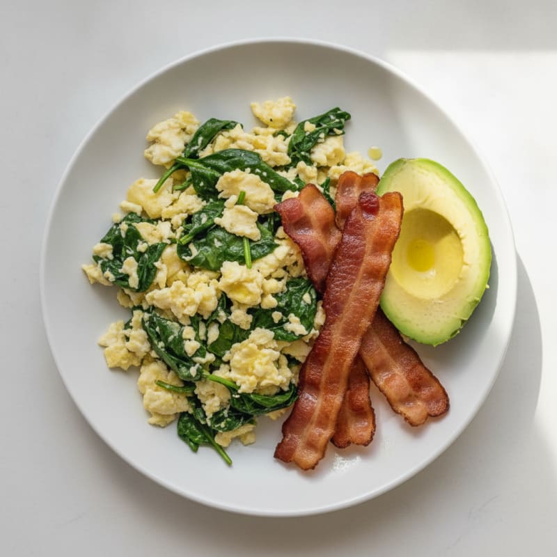 Egg White and Spinach Scramble with Turkey Bacon