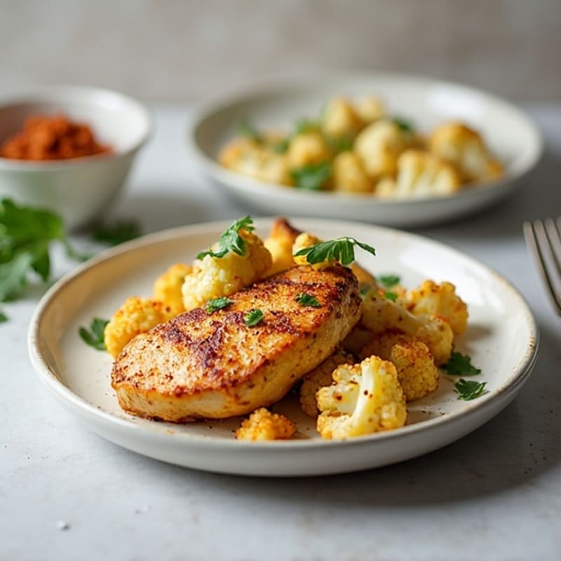 Healthy Creamy Spiced Chicken with Roasted Cauliflower