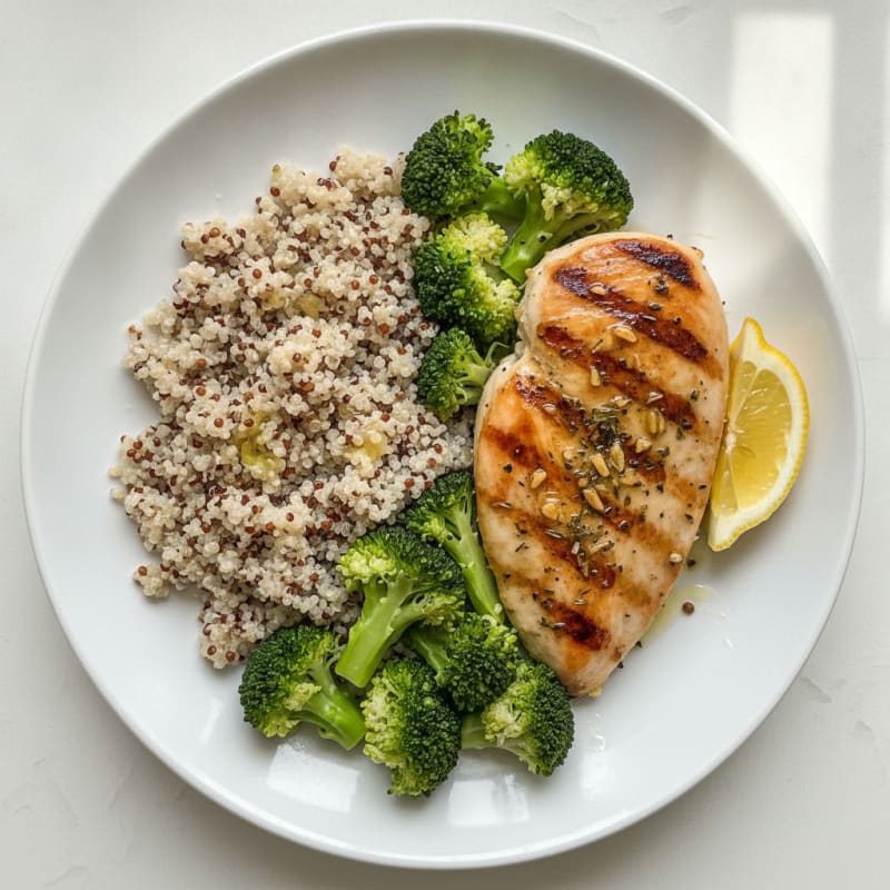 Grilled Chicken Breast with Quinoa and Steamed Broccoli
