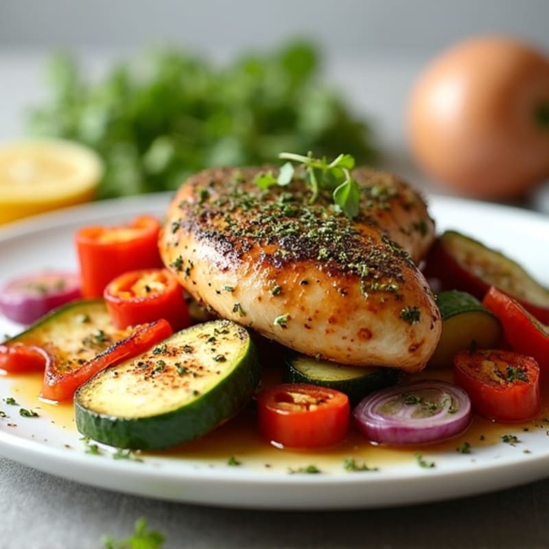 Herb-Crusted Pan Seared Chicken with Roasted Vegetables