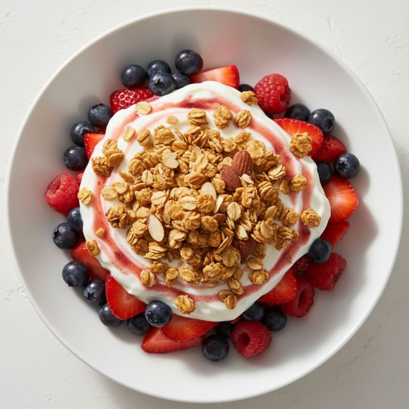 Greek Yogurt Parfait with Mixed Berries and Crunchy Almond Granola