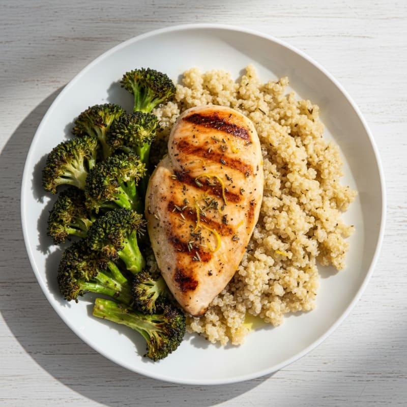 Grilled Chicken Breast with Quinoa and Roasted Broccoli