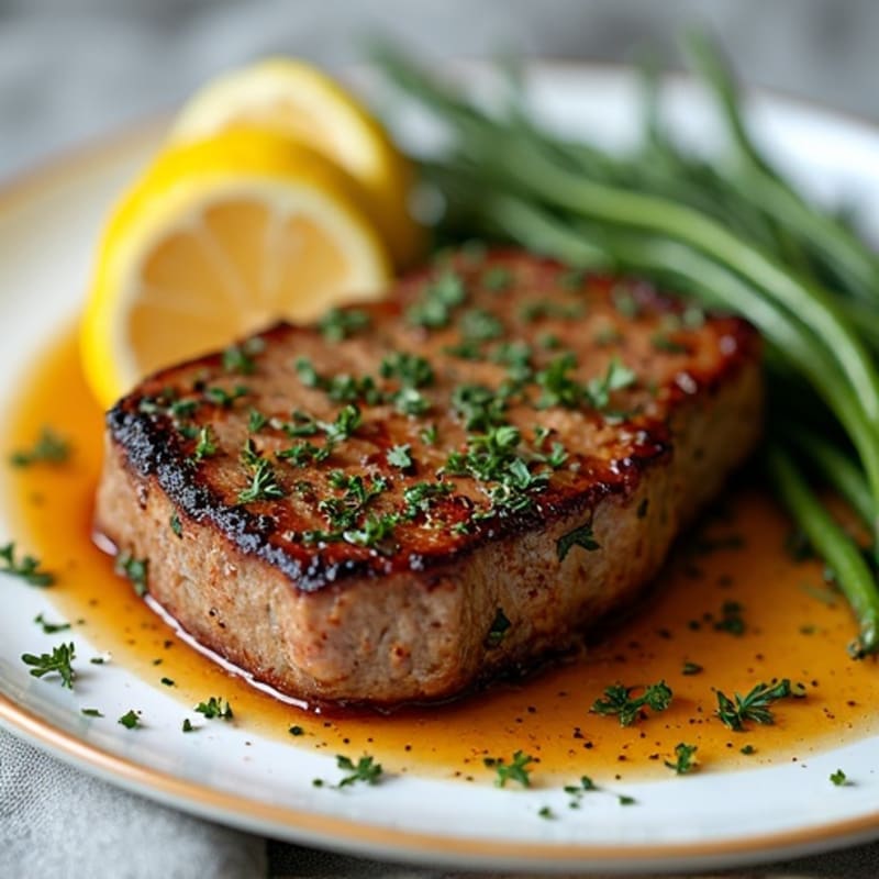 Herb-Crusted Pan Seared Steak with Roasted Garlic