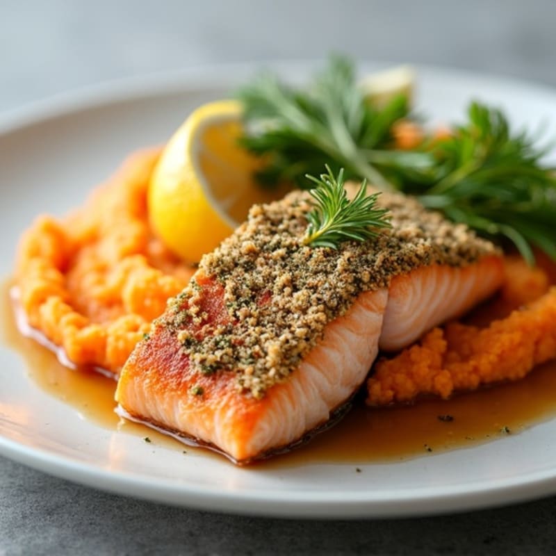 Herb-Crusted Salmon with Maple Sweet Potato Mash