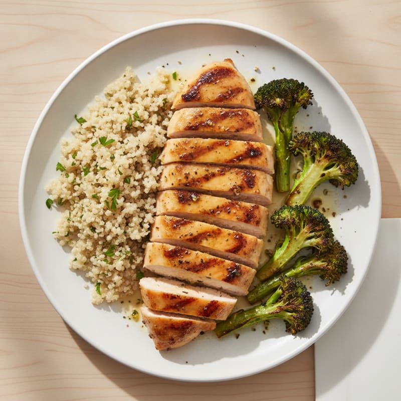 Grilled Chicken Breast with Quinoa and Roasted Broccoli