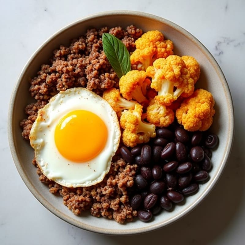 Spiced Ground Beef and Roasted Cauliflower Bowl