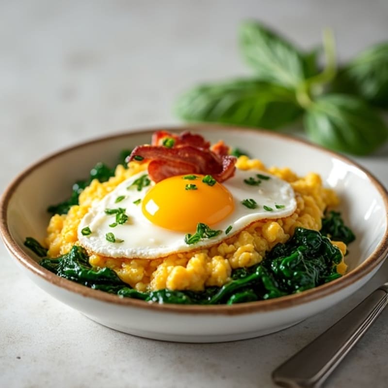 Cottage Cheese Egg Scramble with Spinach and Turkey Bacon