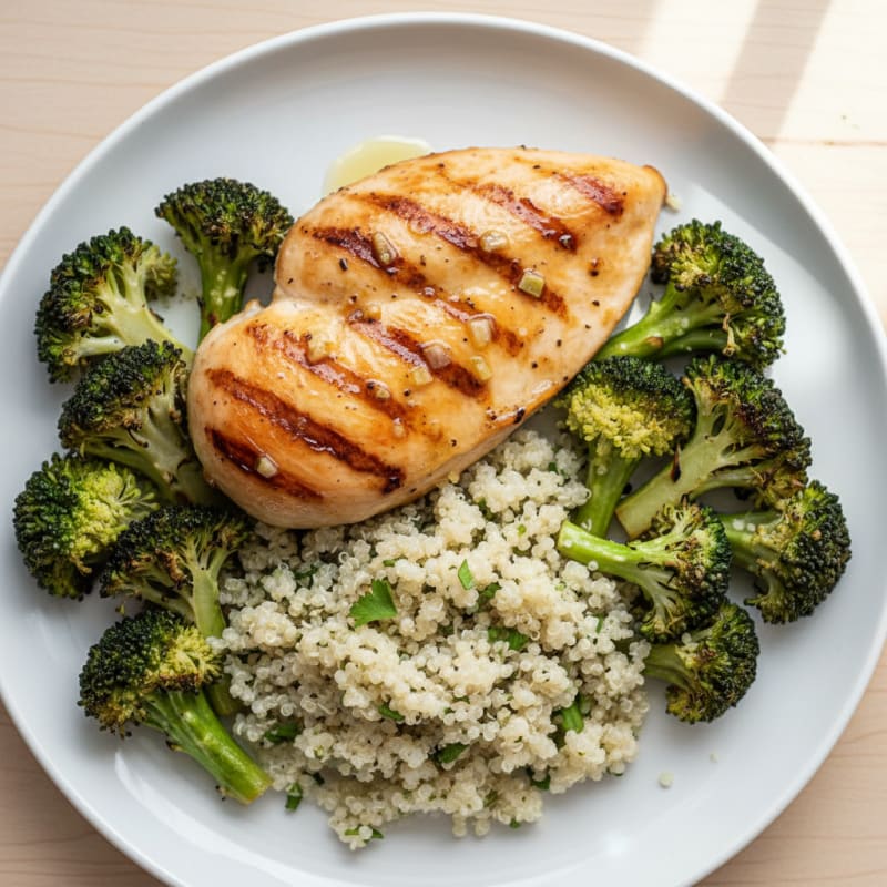 Grilled Chicken Breast with Quinoa and Roasted Broccoli