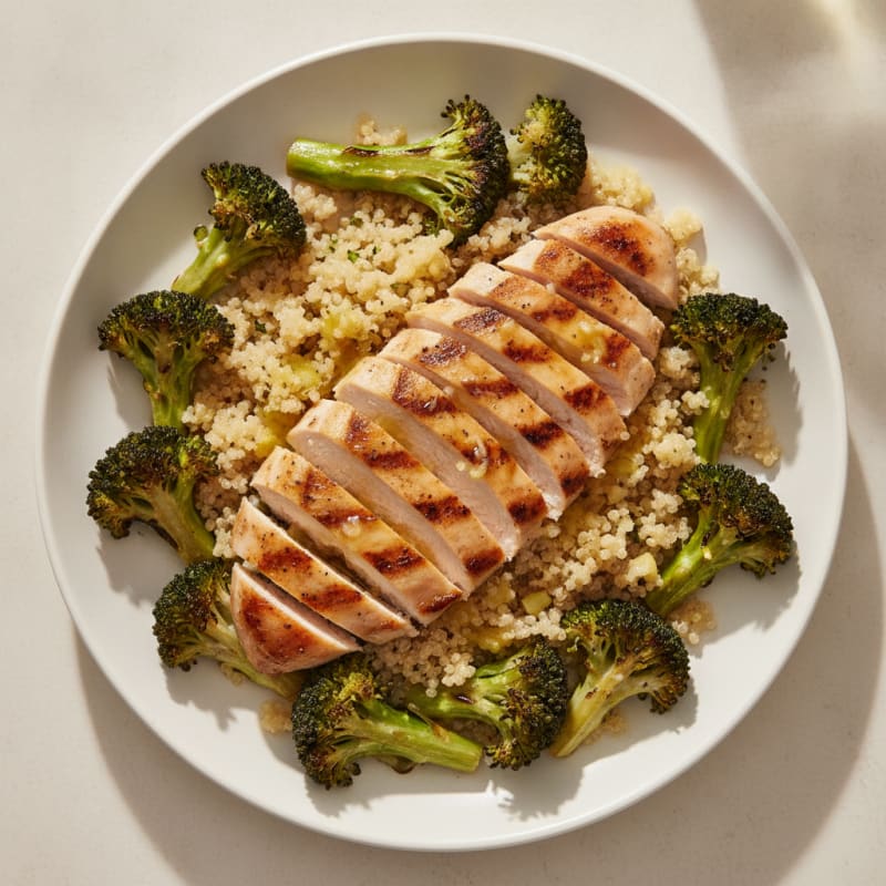 Grilled Chicken Breast with Quinoa and Roasted Broccoli