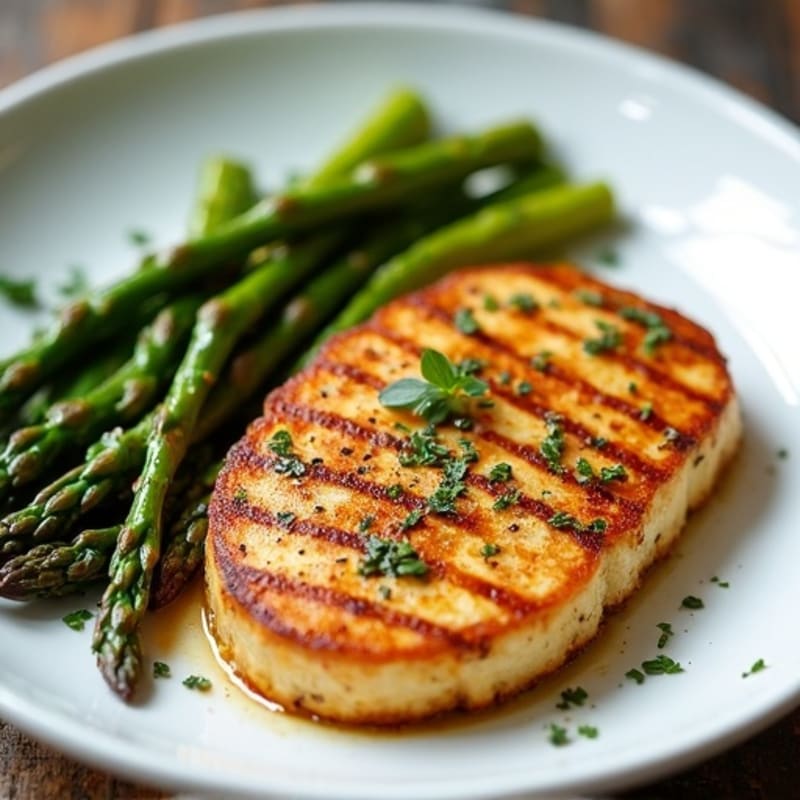 Crispy Herbed Tofu Steak with Roasted Asparagus