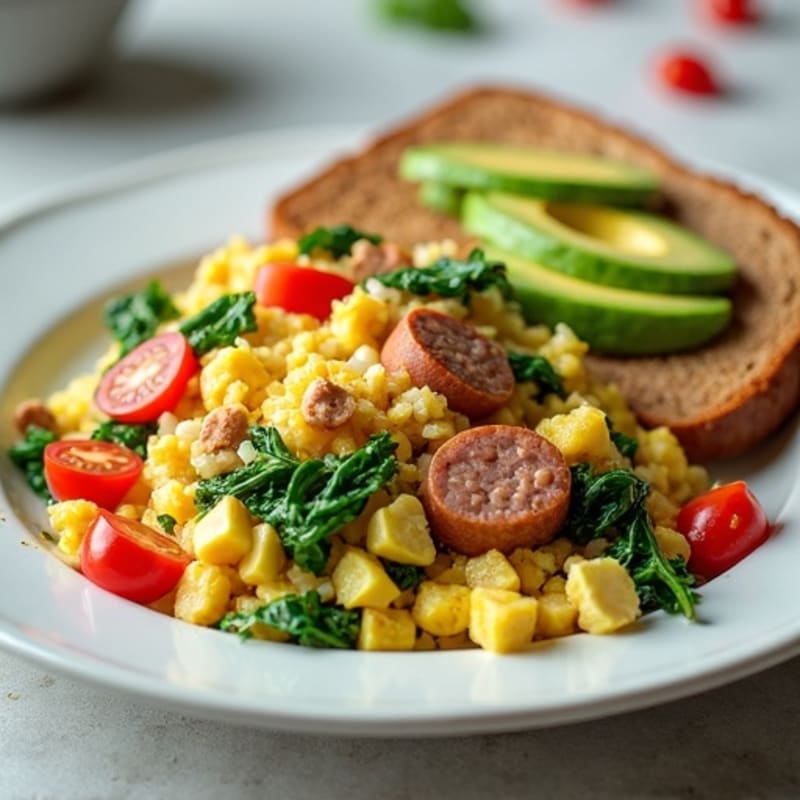 Egg White Scramble with Turkey Sausage and Spinach