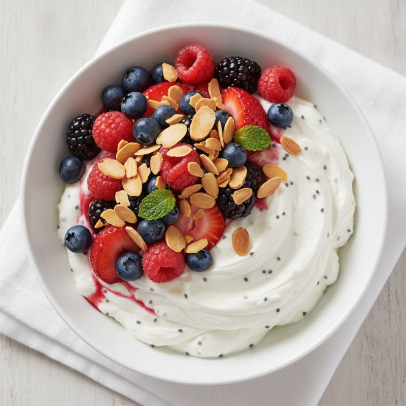 Greek Yogurt Protein Mousse with Mixed Berries