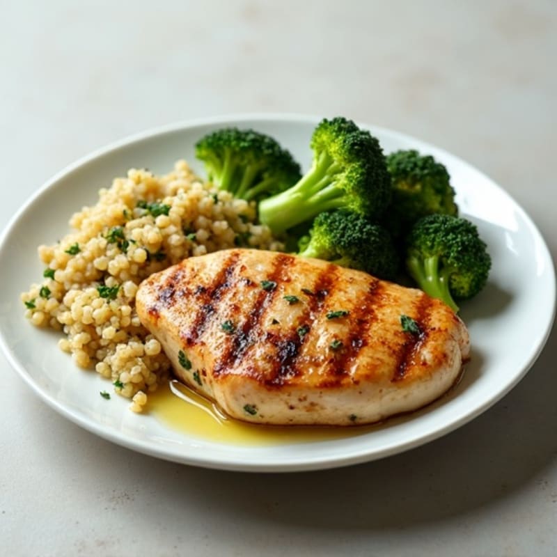 Grilled Chicken Breast with Quinoa and Steamed Broccoli