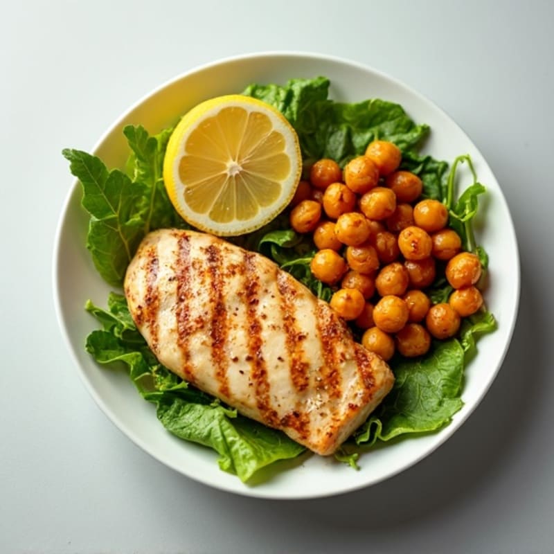 Grilled Chicken Breast with Crisp Romaine and Roasted Chickpeas