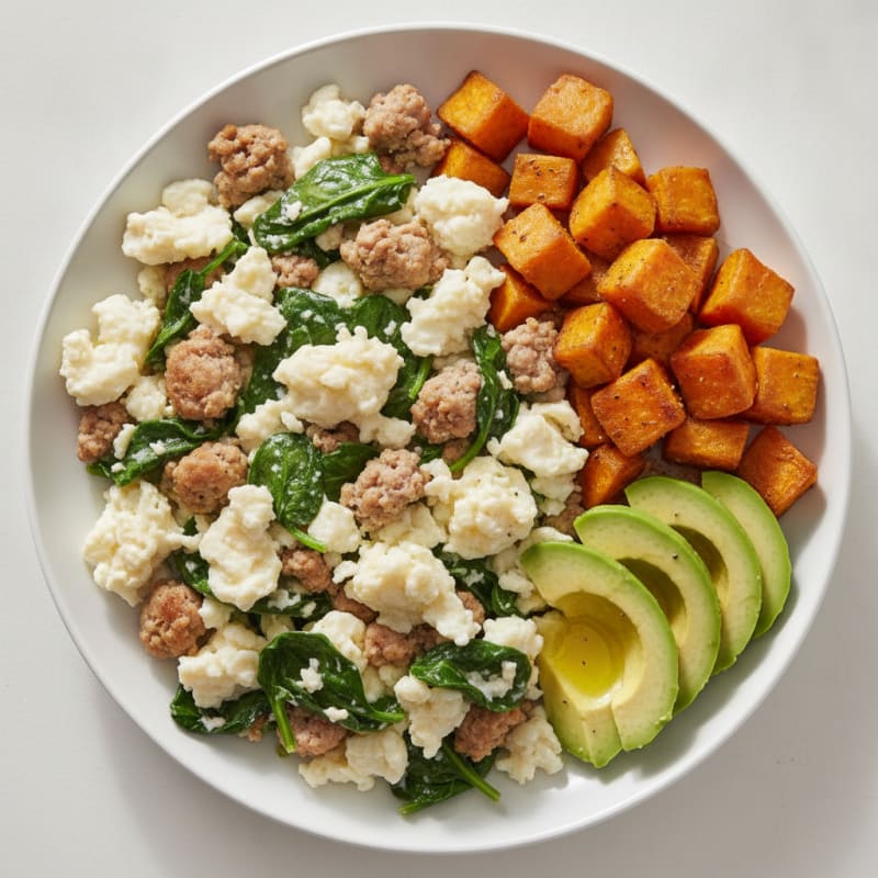 Egg White and Turkey Sausage Scramble with Spinach
